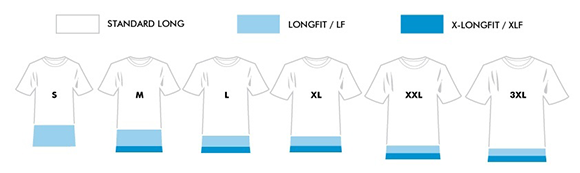 Extra lange t-shirts maatsysteem